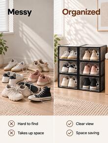 12/6/1pc Large Shoe Storage Box With Front Opening, Modular Shoe Organizer And Sneaker Storage Cabinet, Space-Saving Design For Entryway, Hallway, Bedroom And Closet, Transparent Black, Transparent White, Solid Black And Solid White - View 5