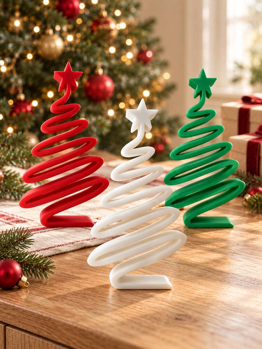 Tabletop Christmas Tree Decor, 3Pcs Mini Spiral Xmas Tree Figurine, Small Minimalist Christmas Ornament For Home Shelf Desk Table Centerpiece, Winter Holiday Party Indoor Decoration, Gift For Her - Christmas Tree Ornament - View 1