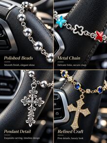 Car Steering Wheel Decorative Pendant, Cross Pendant, Car Interior Decoration, Hanging Steering Wheel Accessory, Religious Style Car Ornament, Vehicle Interior Decorative Pendant, Universal Car Styling Accessory - A - View 7