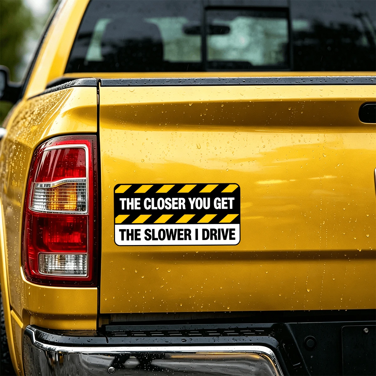 1pc Car Safety Warning Sticker "THE CLOSER YOU GET, THE SLOWER I DRIVE", 8 Inch Durable Vinyl Tailgate Warning Decal, Suitable For Cars, Trucks, Self-Adhesive Bumper Sticker, Car Decoration, Car Accessories, Truck Sticker - A - View 1