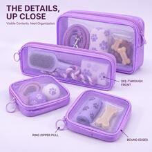 4pcs Purple Zipper Storage Pouches, Office Stationery Pencil Case, Eraser Storage Bag, Bathroom Supplies Organizer Set, Suitable For Travel And Desktop Storage - Purple - View 10