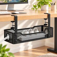 1pc Under Desk Cable Management Tray, Clamp-On Metal Mesh Storage Basket For Power Strips, Cords & Chargers, Space-Saving Desk Organizer For Home Office & Gaming Setup - View 8