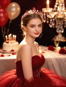 1件女款時尚公主風 3D皇冠甜美奢華水鑽生日髮飾髮箍 - 4224紅色 - 查看 2