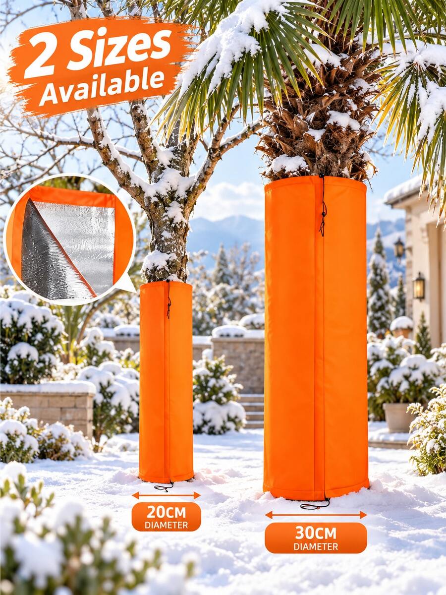 1pc Winter Tree Trunk Protector, Multi-Size Winter Tree Trunk Anti-Freeze Cover, Orange Canvas-Like Outer Fabric With Reflective Thermal Lining, Adjustable Drawstring Palm Tree Wrap, Outdoor Garden Frost And Snow Protection, Gardener Winter Gardening Accessory - Multiple Styles - View 1