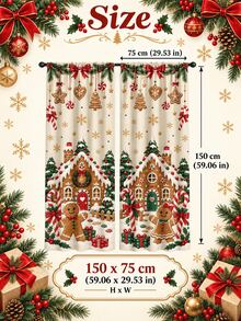 2pcs Christmas Gingerbread House Window Curtains, Candy Cane & Snowflake Print Drapes, Holiday Living Room Bedroom Decor, Xmas Window Decoration Set - C - View 13