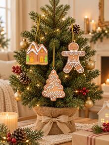 3Pcs Gingerbread Christmas Tree Ornaments Set, Gingerbread Man, Gingerbread House & Christmas Tree Hanging Decorations, Cute Xmas Tree Decor, Holiday Home Party Decorations, Christmas Gifts - Multicolor - View 10