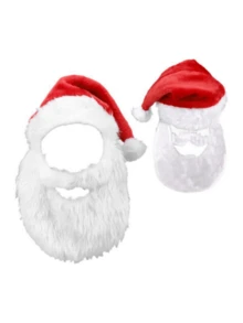 3pcs Santa Claus Hat With Beard, Red Christmas Hat For Adults, Christmas Supplies - Multicolor - View 4