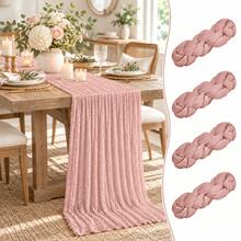 4 Packs Dusty Pink Cheesecloth Table Runner, Soft Gauze Fabric Table Runner, Boho Rustic Sheer Table Decor With Farmhouse Style For Wedding, Bridal Shower, Baby Shower, Birthday Party, Holiday Events, Dining Table Centerpiece And Home Decor - Grey Pink - View 9
