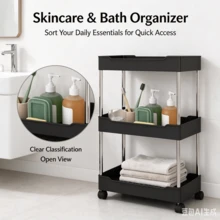 1pc 3-Tier Rolling Storage Cart, 360° Swivel Wheels Floor Standing Shelf, Tiered Multi-Layer Design, Slim Fit For Gaps. Suitable For Bathroom, Toilet, Kitchen, Living Room, Small Mobile Storage Rack, Organizes Various Household Items, Combines Storage And Home Decor. - Multicolor - View 7