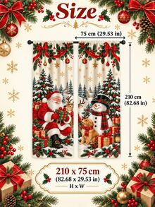 2pcs Christmas Window Curtains, Santa Snowman Reindeer & Gift Print Drapes, Winter Holiday Window Decor For Living Room Bedroom Kitchen, Xmas Home Decoration - A - View 12