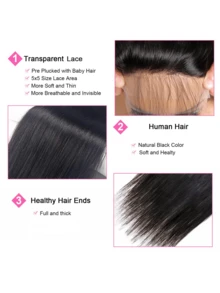 5x5 Transparent Lace Hairpiece Straight Hair Brazilian Virgin Remy Human Hair Frontal Hairpiece Human Hair Extensions Pre-Plucked Natural Black - SNatural - View 10