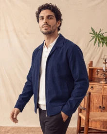glestore Men's Retro Style, Vintage-Inspired, Front-Zip Corduroy Long-Sleeve Shirt Jacket-Casual And Versatile, Suitable For All Seasons - Navy Blue - View 5