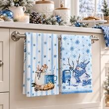 2pcs Holiday Snowman & Winter Scene Decorative Towels, Suitable For Kitchen, Bathroom, Toilet, Holiday Kitchen Decor, Winter Home Decoration, Christmas Gift Set - Multicolor - View 2