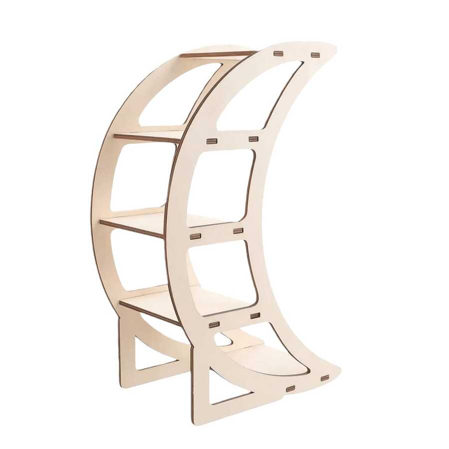 1pc Wooden Ramadan Craft Display Rack, Creative Moon Shape, Desktop Decoration Wooden Storage Shelf, Suitable For Festivals - View 1