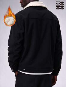 Mulinsen Men Corduroy Jacket,Sherpa Collar Thick Winter Coat, Zip Pocket Button Front Workwear Outerwear - Black - View 5