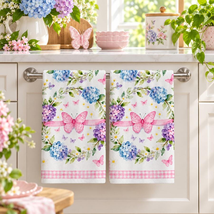 2pcs Spring Butterfly Wreath Farmhouse Style, Suitable For Kitchen Bathroom Toilet Holiday Kitchen Decor, Winter Home Decoration, Christmas Gift Set - Multicolor - View 1