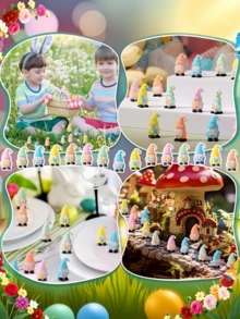 10pcs/Set Christmas And Easter Bunny Gnome Mini Figurines, Colorful Faceless Gnome Desktop Decor, Car Accessories, Holiday Atmosphere Decoration And Party Favors - Multicolor - View 3