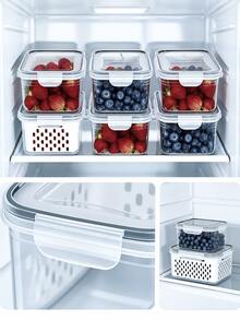 6pcs Refrigerator Food Storage Container Set With Drain Basket And Lid, Airtight Fresh-Keeping Vegetable And Fruit Box, Suitable For Fruits, Vegetables And Berries, Stackable Fridge Organizer, Kitchen Storage - View 10