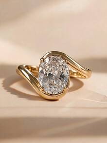 2pcs 18K Gold Plated Luxury Oval Main Stone Ring, Rope Texture Stackable Ring, Teardrop Accent Stone Ring, Exquisite Holiday Party Gift For Women - Yellow Gold - View 10