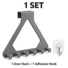 1 Set Over-The-Door Hook Rack, Includes 6 Hooks, Drill-Free Triangular Coat Rack And Towel Hooks, Suitable For Clothes, Bags, Hats And Keys, Space-Saving Over-The-Door Storage Organizer, Suitable For Bathroom, Bedroom, Entryway And Dorm - Multicolor - View 8