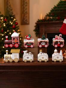 1pc Multi-Color Christmas Train Statue Ornament/Christmas Holiday Gift/New Year Party Desktop Ornament Christmas Home Cartoon Train Decoration - Train - View 2