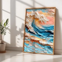 1 Piece 2D Ocean Wave Canvas Wall Art – Ocean Wave Themed Wall Decor – Suitable For Living Room And Bedroom (Optional Frame) - A - View 3