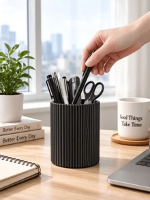 Striped Pen Holder, Easy-To-Use High-End Desktop Storage Box, Modern Office Stationery Organizer, Suitable For Storing Pens, Scissors, Rulers, Makeup Brushes, Office Supplies And Dormitory Desktop Decoration, Fashionable And Practical, Keep Organized And Tidy - Multicolor - View 8