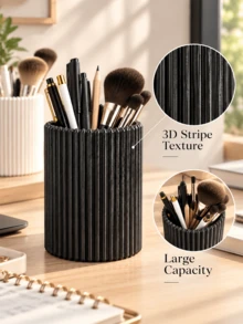 Striped Pen Holder, Easy-To-Use High-End Desktop Storage Box, Modern Office Stationery Organizer, Suitable For Storing Pens, Scissors, Rulers, Makeup Brushes, Office Supplies And Dormitory Desktop Decoration, Fashionable And Practical, Keep Organized And Tidy - Multicolor - View 4