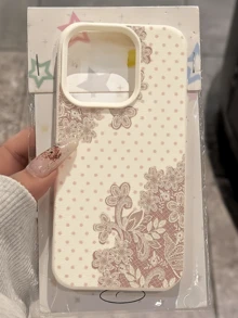 1件 白色粉色波點蕾絲花卉個性化極簡防摔軟TPU手機殼 全包覆防污保護殼 相容 Apple 18 17 16 15 14 13 12 11 Pro Max Air 及系列 - 彩色 - 查看 2