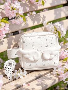 Star & Angel Wings Makeup Bag, Cute Large Capacity Zipper Storage Bag With Handle And Wing Charm, Suitable For Storing Cosmetics, Jewelry And Small Items - Multicolor - View 1