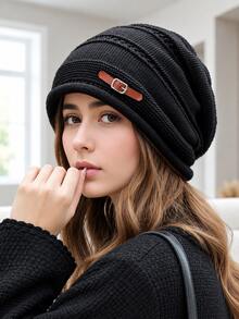 Autumn/Winter Loose Knit Wool Hat (With Decorative Leather Buckle), Fashionable Women's Loose Hat, Soft And Warm, Elastic (Suitable For Head Circumference 55–58cm), Suitable For Daily Commute, Travel, Skiing And Outdoor Activities - Multicolor - View 12