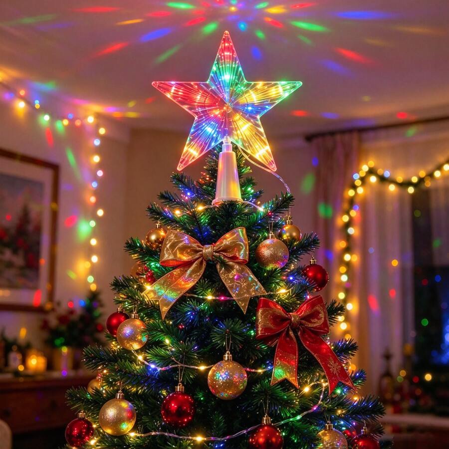 Star-Shaped Christmas Tree Topper Light, Warm White LED Star Topper Light, Transparent Five-Pointed Star Light; Suitable For Holiday Room And Bedroom Decorative Lighting, Perfect For Christmas Tree And Autumn/Winter Indoor Decoration. - Christmas Tree Topper - View 1