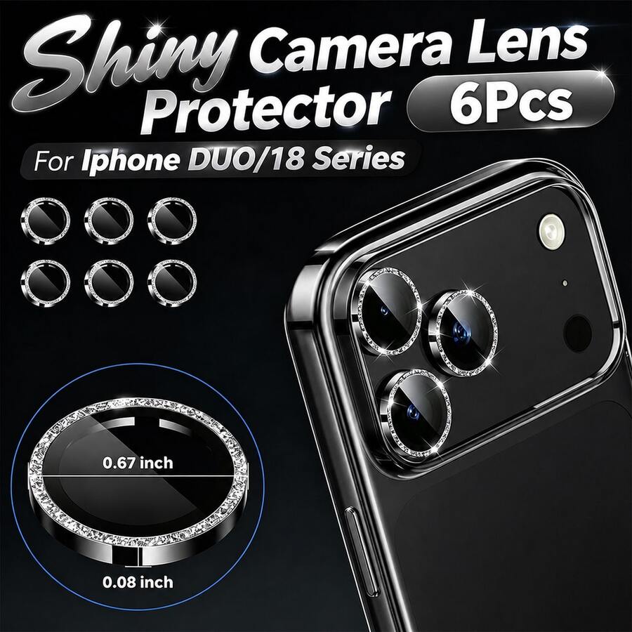 XINHONGYU 奢華閃粉相機鏡頭保護膜,相容 iPhone 18Pro Max/18Pro/17Pro Max/16 Pro Max Plus 15 14 5G,Apple 時尚多巴胺糖果色閃粉鏡頭膜,適用於日常、辦公室、居家手機相機保護,防水、防震、防摔、防刮、防指紋全覆蓋 - 黑色 - 查看 1