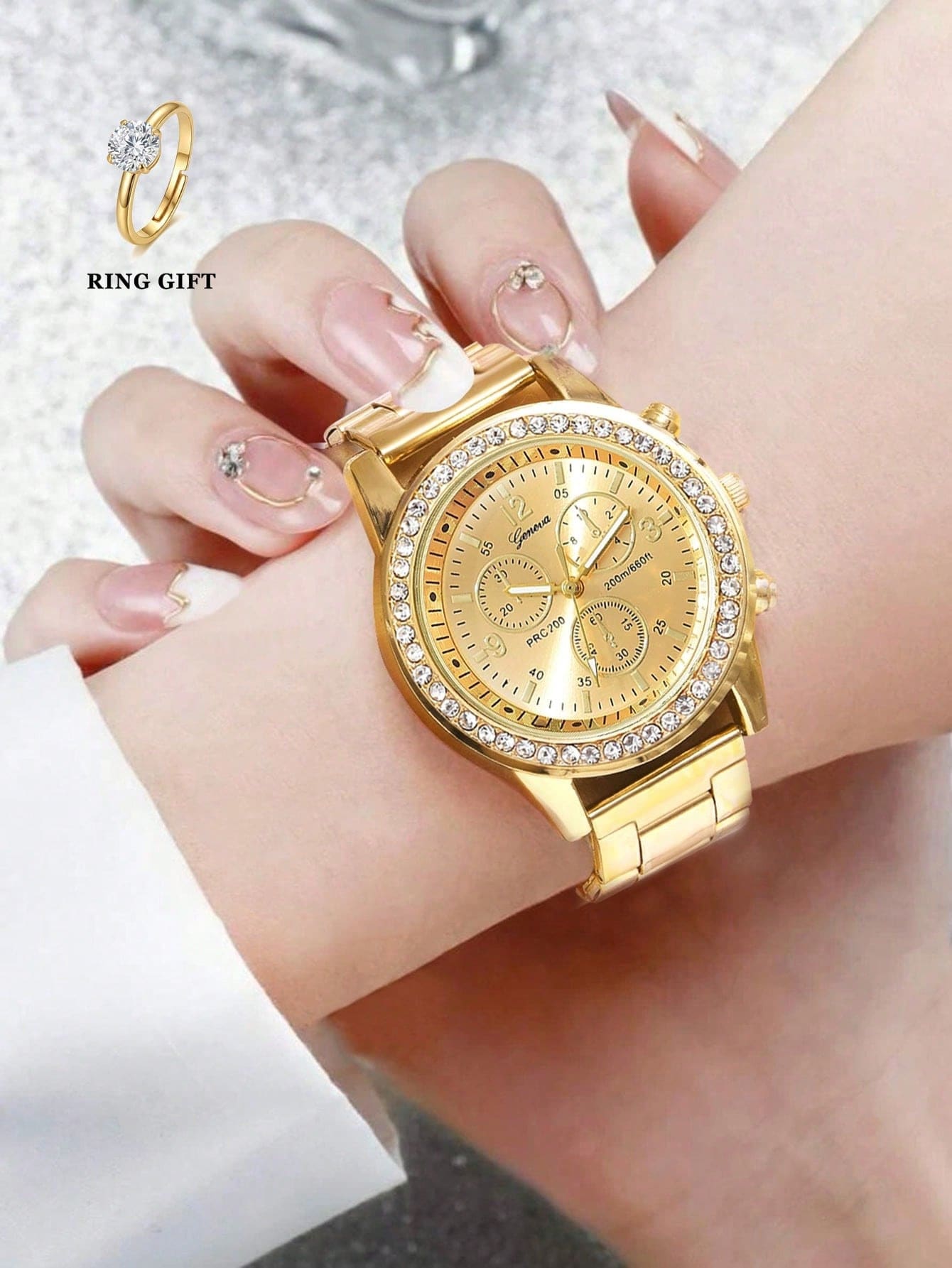 1pc Ladies Watch Gold Watch Women's Casual Business Quartz Watch Stainless Steel Alloy Strap With Rhinestone Ladies' Wristwatch Holiday - Gold - View 1