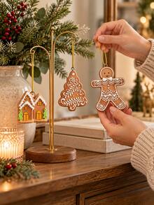 3Pcs Gingerbread Christmas Tree Ornaments Set, Gingerbread Man, Gingerbread House & Christmas Tree Hanging Decorations, Cute Xmas Tree Decor, Holiday Home Party Decorations, Christmas Gifts - Multicolor - View 4