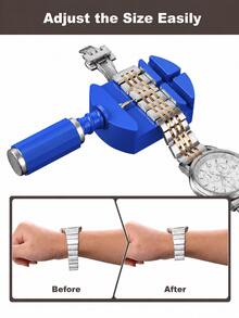 1 Set Watch Repair Tool Kit, Includes Strap Remover, Watch Pin Remover, Double-Headed Hammer, Cleaning Cloth And Storage Bag, Metal Watch Band Link Adjustment Repair Tool, Suitable For Watch Band Size Adjustment And Daily Maintenance - Blue - View 8