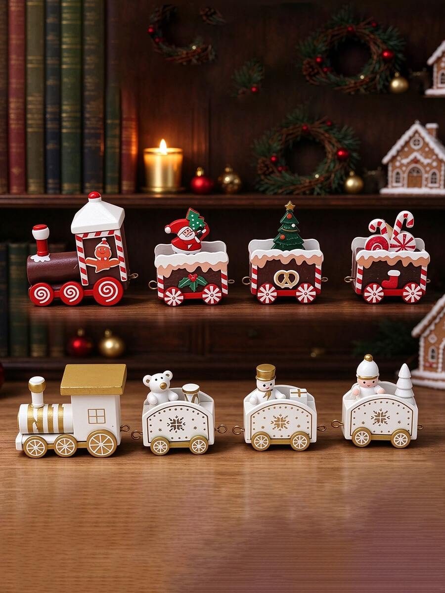 1pc Multi-Color Christmas Train Statue Ornament/Christmas Holiday Gift/New Year Party Desktop Ornament Christmas Home Cartoon Train Decoration - Train - View 1