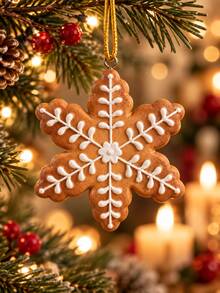 3 món đồ trang trí cây thông Noel hình bánh gừng, bông tuyết, ngôi sao và trái tim treo, phong cách bánh quy dễ thương, trang trí nhà ngày lễ và tiệc Giáng Sinh - Nhiều màu - Xem 3