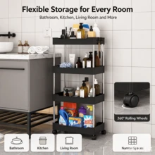 1pc 3-Tier Rolling Storage Cart, 360° Swivel Wheels Floor Standing Shelf, Tiered Multi-Layer Design, Slim Fit For Gaps. Suitable For Bathroom, Toilet, Kitchen, Living Room, Small Mobile Storage Rack, Organizes Various Household Items, Combines Storage And Home Decor. - Multicolor - View 11