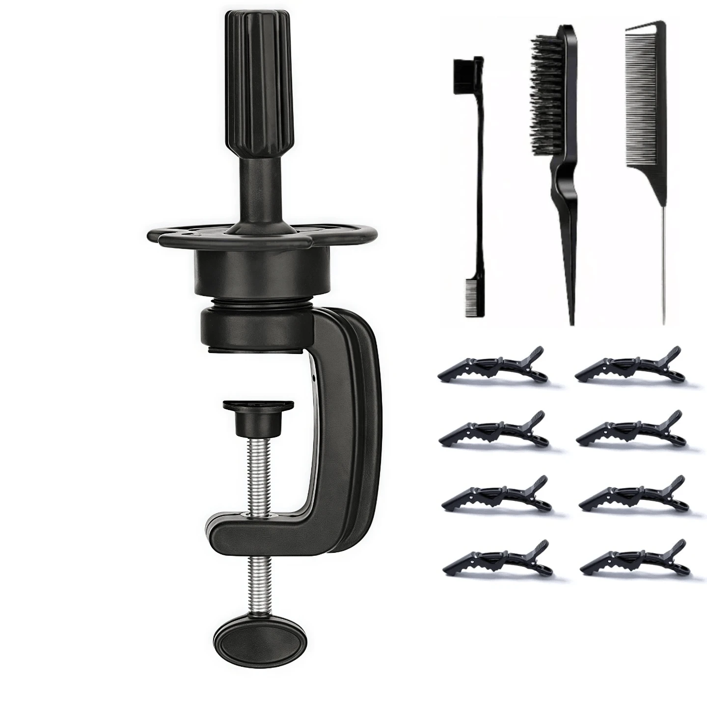 Wig Mannequin Head Stand, 2 Pieces Hair Styling Training Model Stand, Mannequin Head Clips, Black Wig Stand - View 1