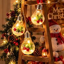 Unique Solar Christmas Scene-In-Bulb String Lights, Vintage Clear Bulbs Filled With Pine Needles, Berries & Artificial Snow, Waterproof LED For Holiday Mantel & Bedroom Decor - Christmas Ornament - View 4