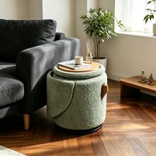 QIAN&S 4 In 1 Chenille Padded Accent Chair, 360° Rotatable Mechanical Base, Multi Functional As Backrest Chair, Footstool, Storage Stool And Side Table, Perfect For Bedroom, Living Room, Study, Study Nook And Dressing Room - Green - View 6