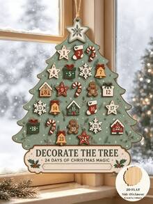 Christmas Tree Shaped Calendar Hanging Ornament, 24-Day Christmas Countdown Board, Hanging Calendar Decoration, Holiday Wall Hanging Decor, Theme Party Centerpiece - View 1