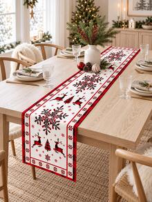 1pc-Christmas Table Runner, Red Plaid Reindeer Snowflake Mini Christmas Tree Pattern Table Runner, Rustic Farmhouse Xmas Holiday Table Decor - Multicolor - View 12
