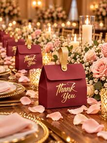 12/6/1pc Golden PU Handle Thank You Solid Color Gift Boxes, Creative Appreciation Favor Paper Boxes, Small Paper Bags For Wedding, Birthday, And Children's Party Guest Favors, Wedding Favor Candy Boxes, Packaging Boxes For Birthday - Multiple Styles - View 3