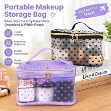 Minimalist Transparent Mesh Heart-Shaped Handheld Storage Bag With Double Zipper Closure For Home And Travel Makeup Organization - Multicolor - View 1