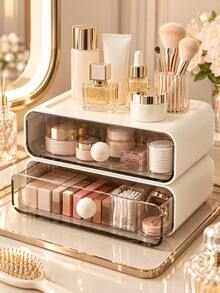 Stackable Drawer Storage Organizer,Clear Pull-Out Desktop Storage Box For Stationery,Makeup Brush Holder And Eyebrow Pencil Lipstick Organizer, Countertop Pen Holder For Desk.Desk Accessories For Home Office School - Multicolor - View 1