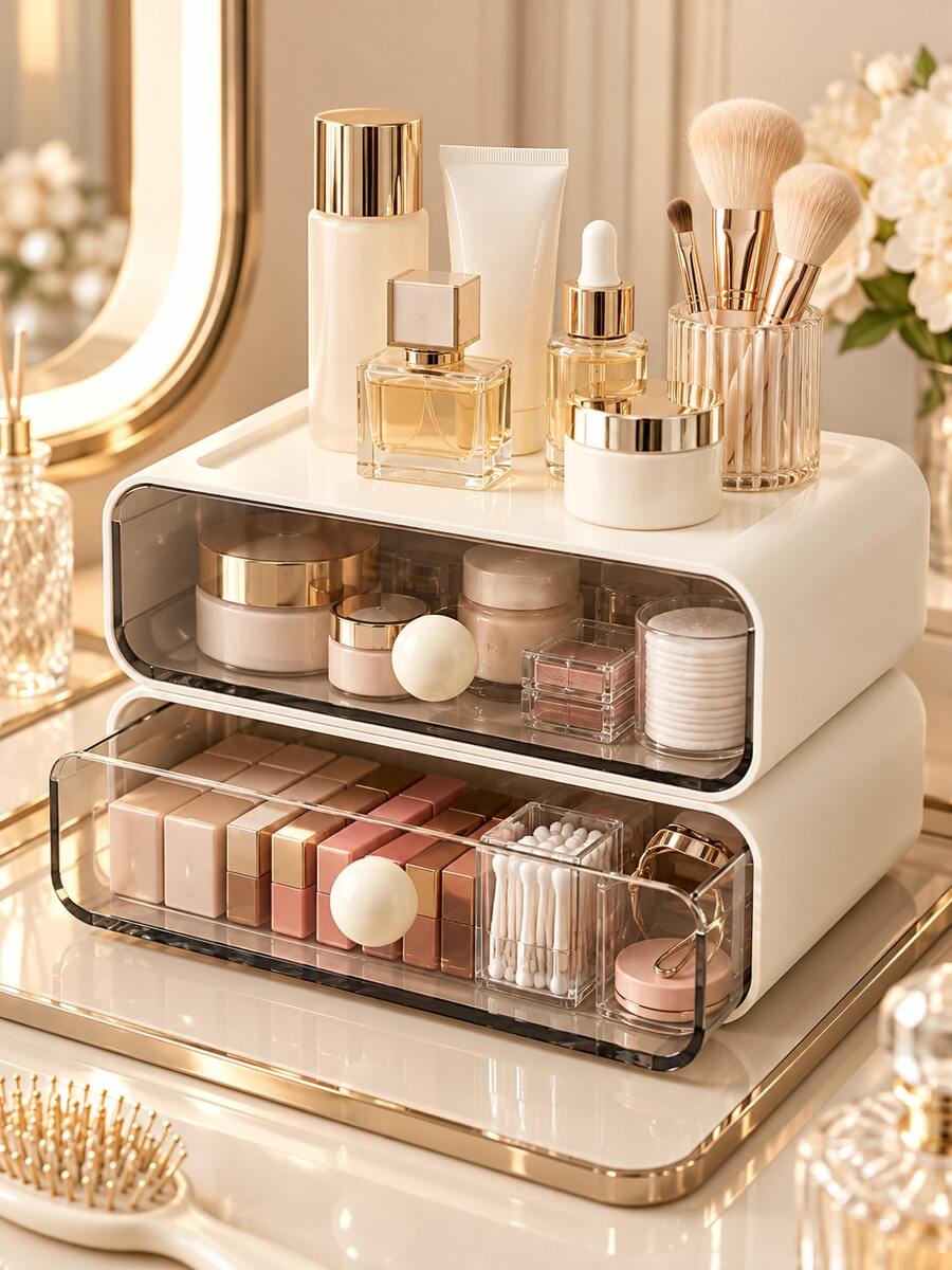 Stackable Drawer Storage Organizer,Clear Pull-Out Desktop Storage Box For Stationery,Makeup Brush Holder And Eyebrow Pencil Lipstick Organizer, Countertop Pen Holder For Desk.Desk Accessories For Home Office School - Multicolor - View 1