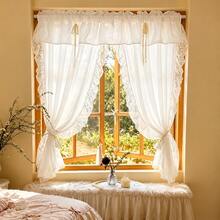 1PC, French Romantic Pastoral Style White Curtain & Sheer Curtain Set, Wavy Ruffle Lace Trim, Top Rod Pocket Design, Easy To Hang, Elegant Style, Suitable For Bedroom Or Living Room - White - View 3