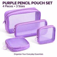 4pcs Purple Zipper Storage Pouches, Office Stationery Pencil Case, Eraser Storage Bag, Bathroom Supplies Organizer Set, Suitable For Travel And Desktop Storage - Purple - View 1